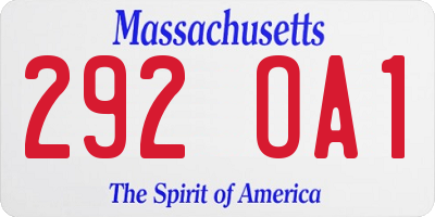MA license plate 292OA1