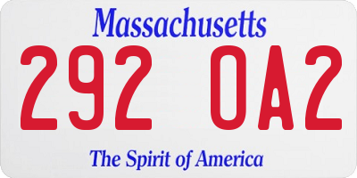 MA license plate 292OA2