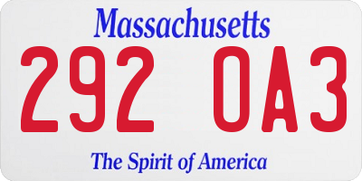 MA license plate 292OA3