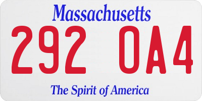 MA license plate 292OA4