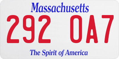 MA license plate 292OA7