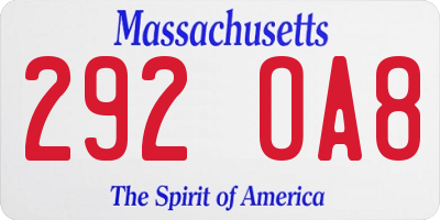 MA license plate 292OA8