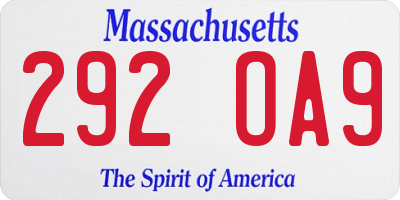MA license plate 292OA9