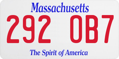 MA license plate 292OB7
