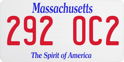 MA license plate 292OC2