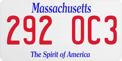 MA license plate 292OC3