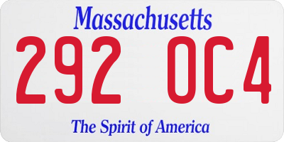 MA license plate 292OC4