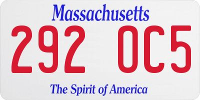 MA license plate 292OC5