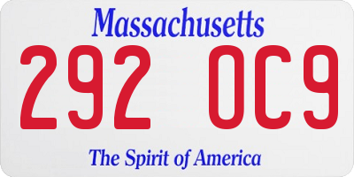 MA license plate 292OC9