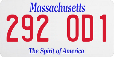 MA license plate 292OD1
