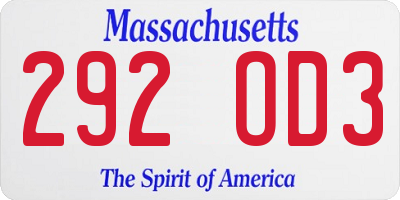 MA license plate 292OD3