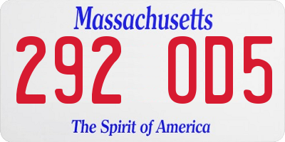 MA license plate 292OD5