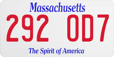 MA license plate 292OD7