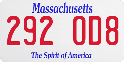 MA license plate 292OD8