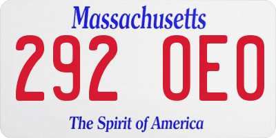 MA license plate 292OE0