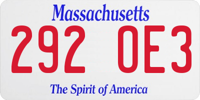 MA license plate 292OE3