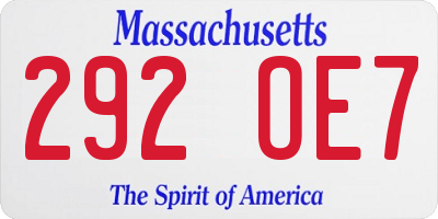 MA license plate 292OE7