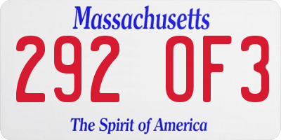 MA license plate 292OF3