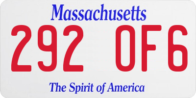 MA license plate 292OF6