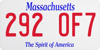MA license plate 292OF7