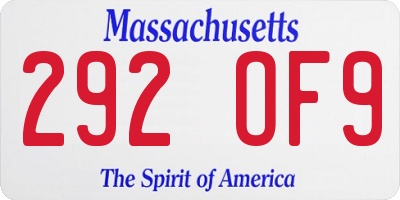 MA license plate 292OF9