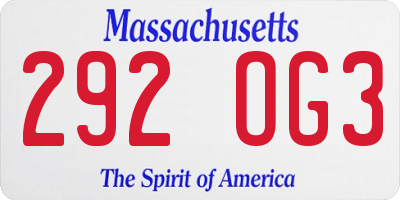 MA license plate 292OG3