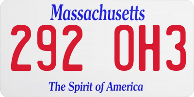 MA license plate 292OH3