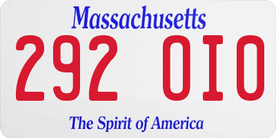 MA license plate 292OI0