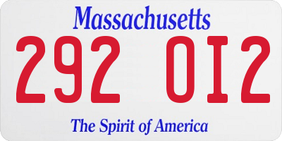 MA license plate 292OI2