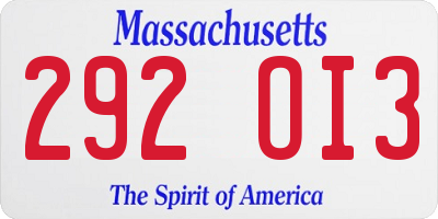 MA license plate 292OI3