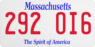 MA license plate 292OI6