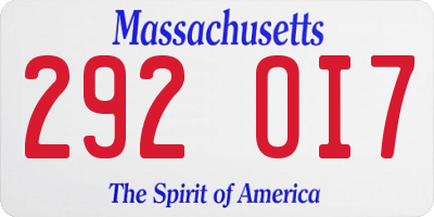 MA license plate 292OI7