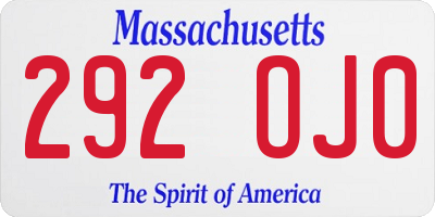 MA license plate 292OJ0