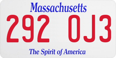 MA license plate 292OJ3