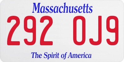 MA license plate 292OJ9