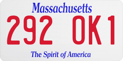 MA license plate 292OK1