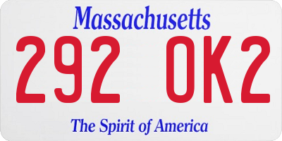 MA license plate 292OK2