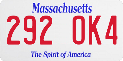 MA license plate 292OK4