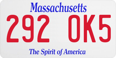MA license plate 292OK5