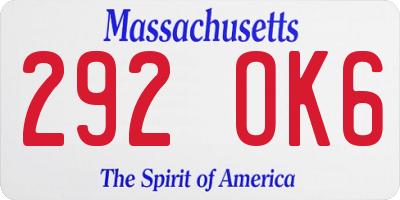 MA license plate 292OK6