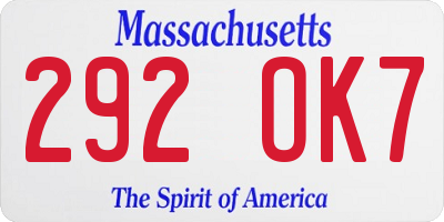 MA license plate 292OK7