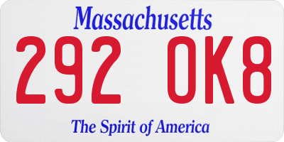 MA license plate 292OK8
