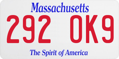 MA license plate 292OK9
