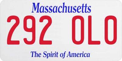 MA license plate 292OL0