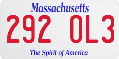 MA license plate 292OL3