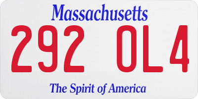 MA license plate 292OL4