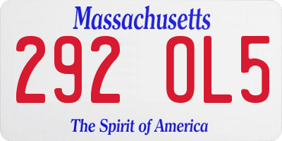 MA license plate 292OL5