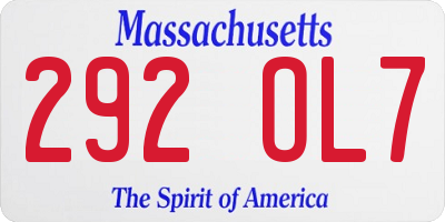 MA license plate 292OL7