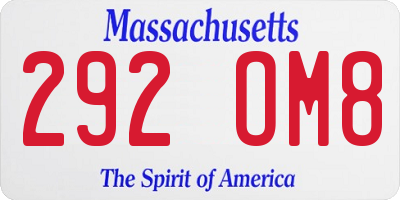 MA license plate 292OM8