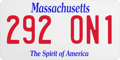 MA license plate 292ON1